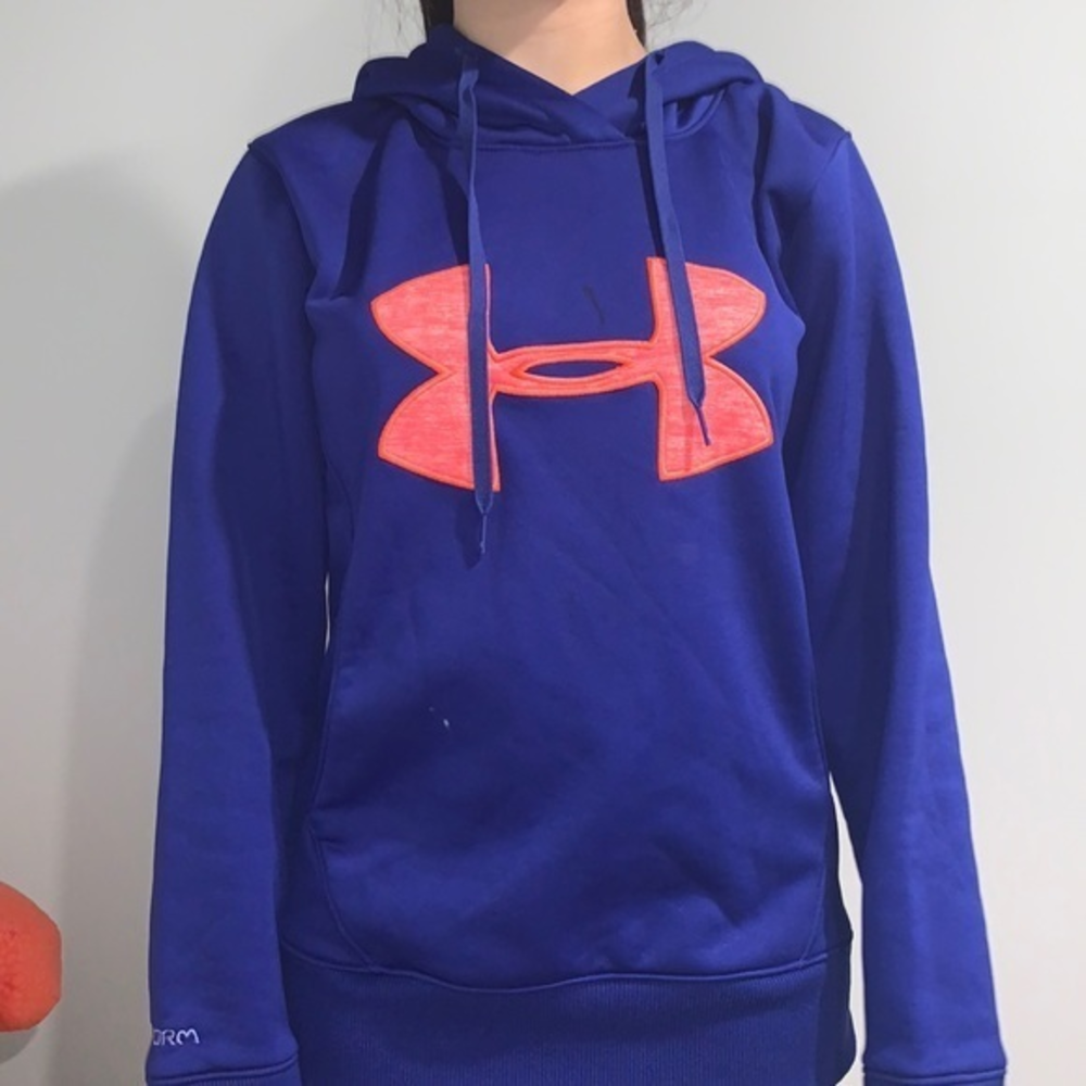 Under armor blue and neon pink hoodie
